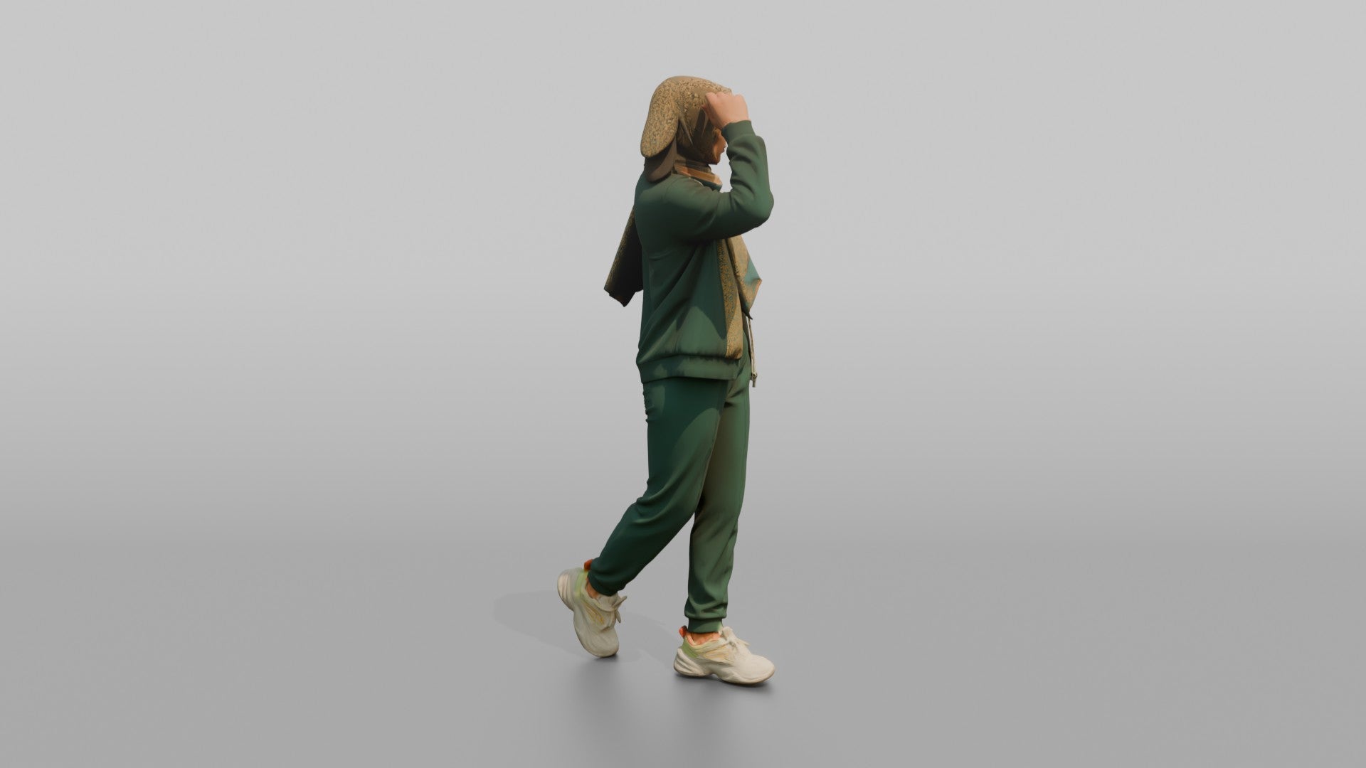 Hijab Woman in Green Tracksuit Walking