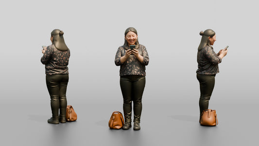 Chinese Woman Checking Phone with Shopping Bags - 3D character model
