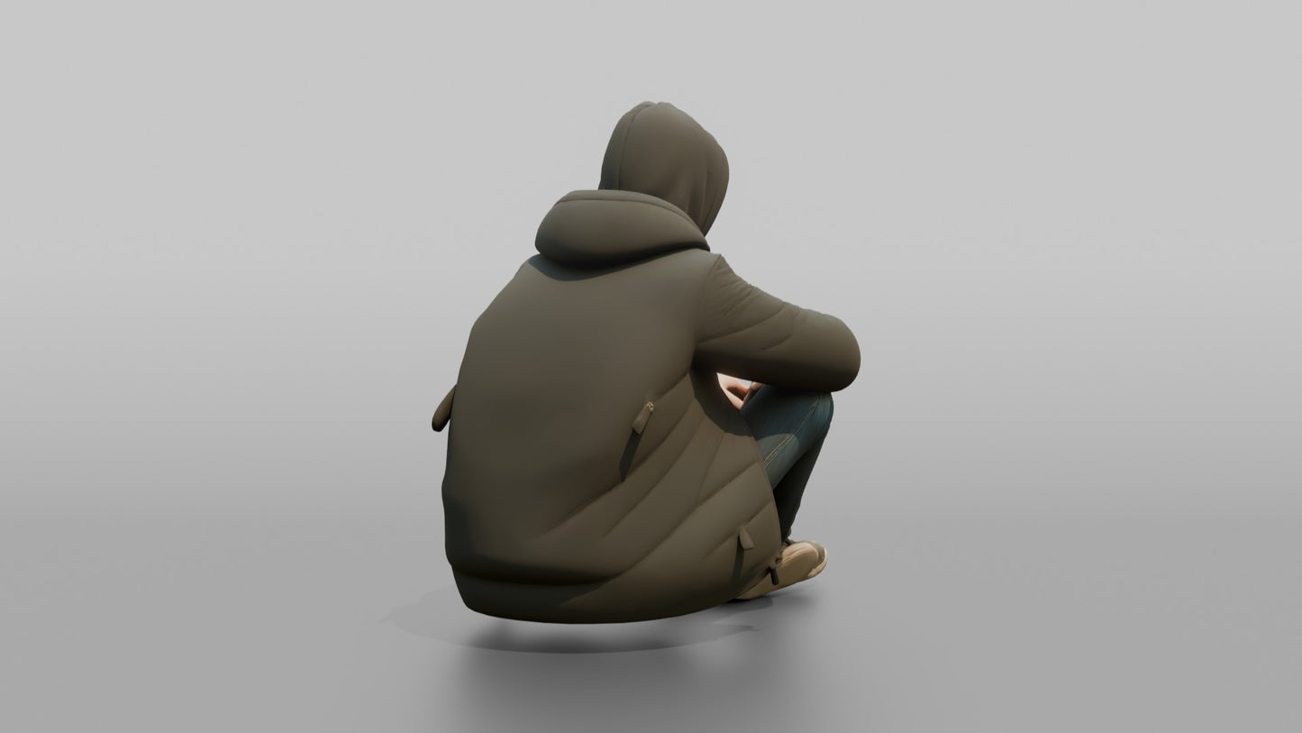 Teenager Sitting on a Curb in a Puffer Jacket