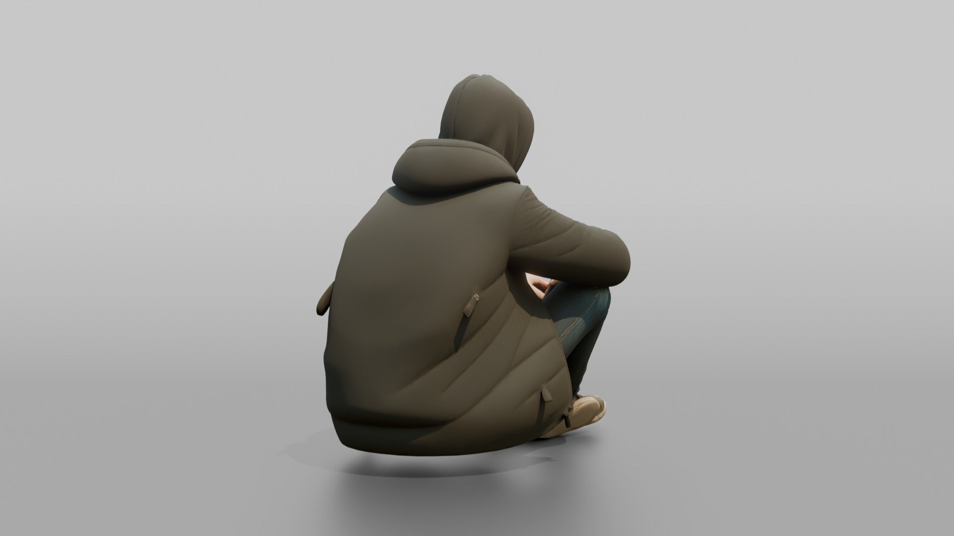 Teenager Sitting on a Curb in a Puffer Jacket