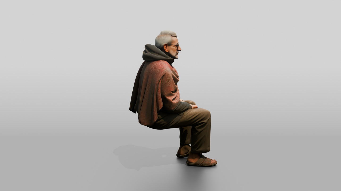 Elderly Indian Man in Shawl Watching the Rain