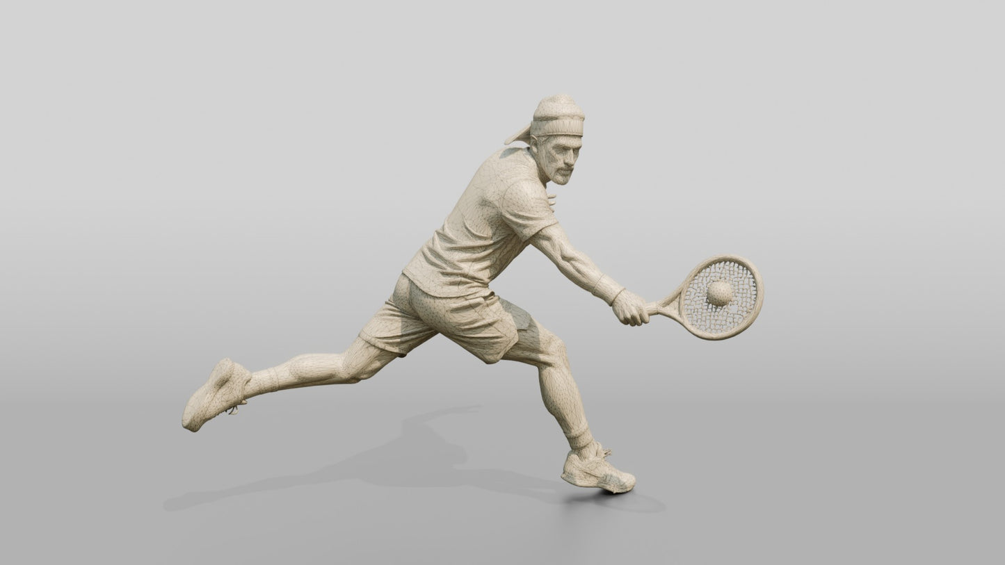 Male Tennis Player Lunging for a Backhand Return