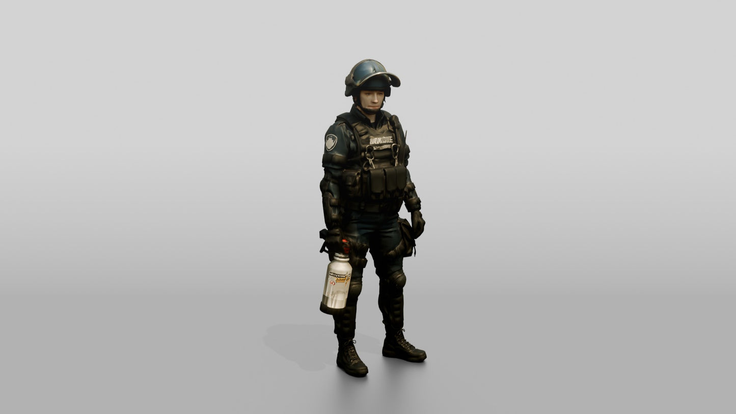 Riot Police Officer Bracing Shield