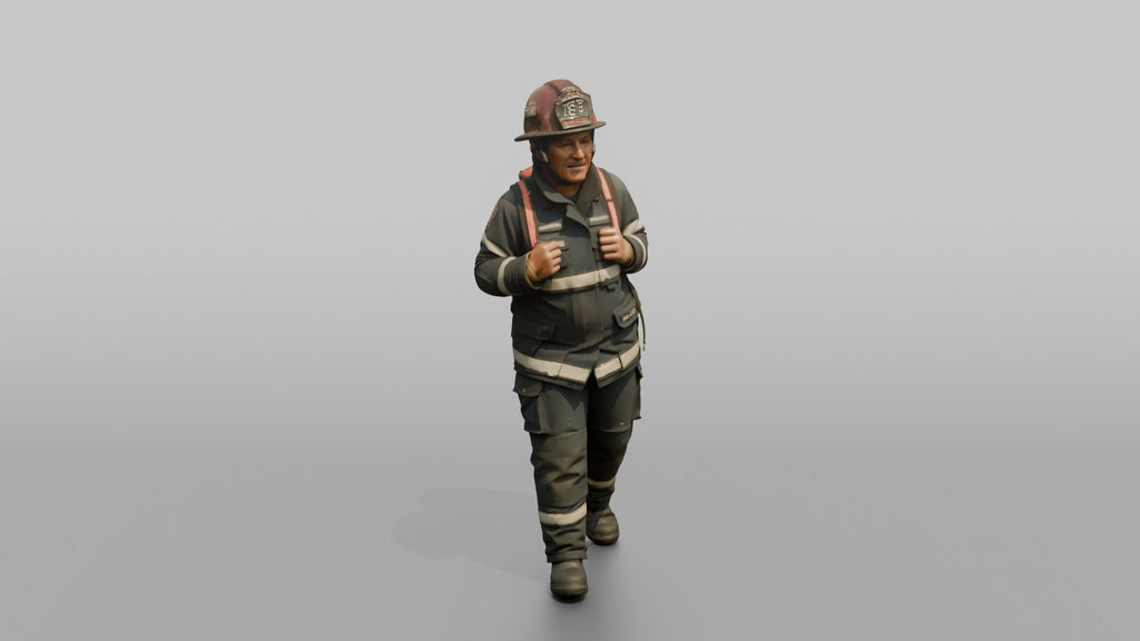 Firefighter Woman Carrying a Large Water Pump Bag
