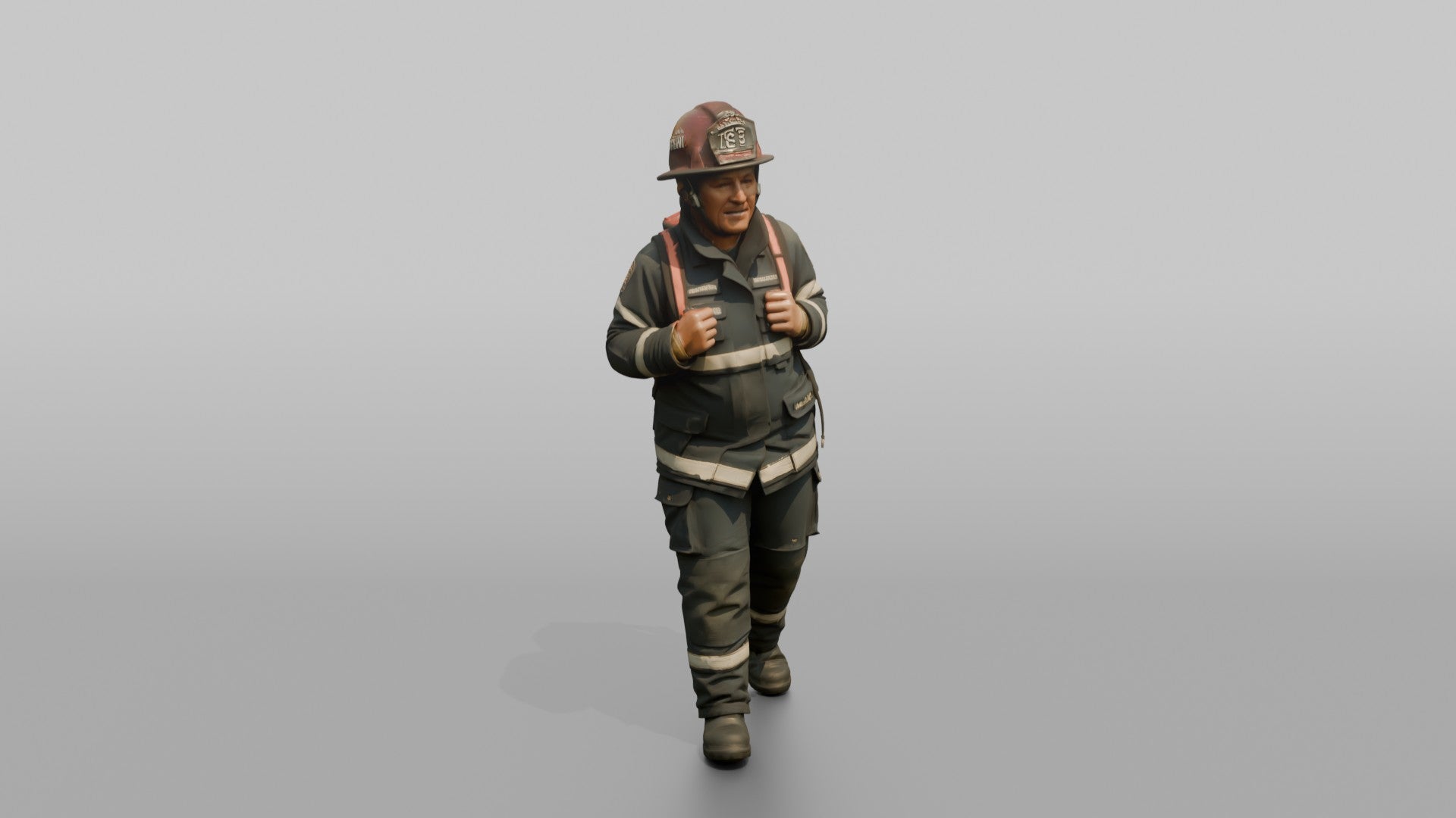 Firefighter Woman Carrying a Large Water Pump Bag