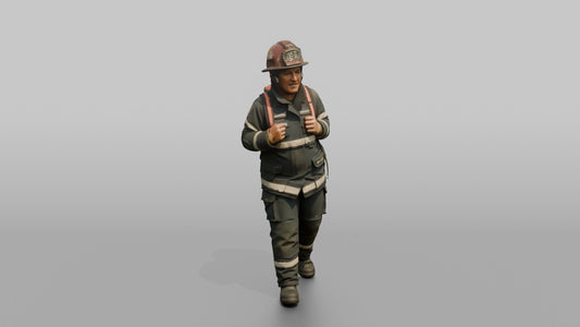 Firefighter Woman Carrying a Large Water Pump Bag - 3D character model, view 1