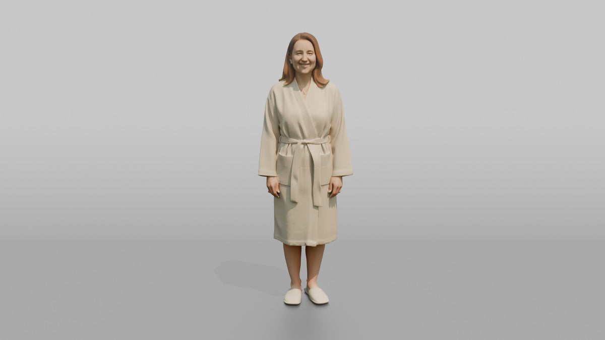 Spa Client Man Standing Barefoot In Spa Slippers, Robe Tied At The Waist - 3D character model, view 5