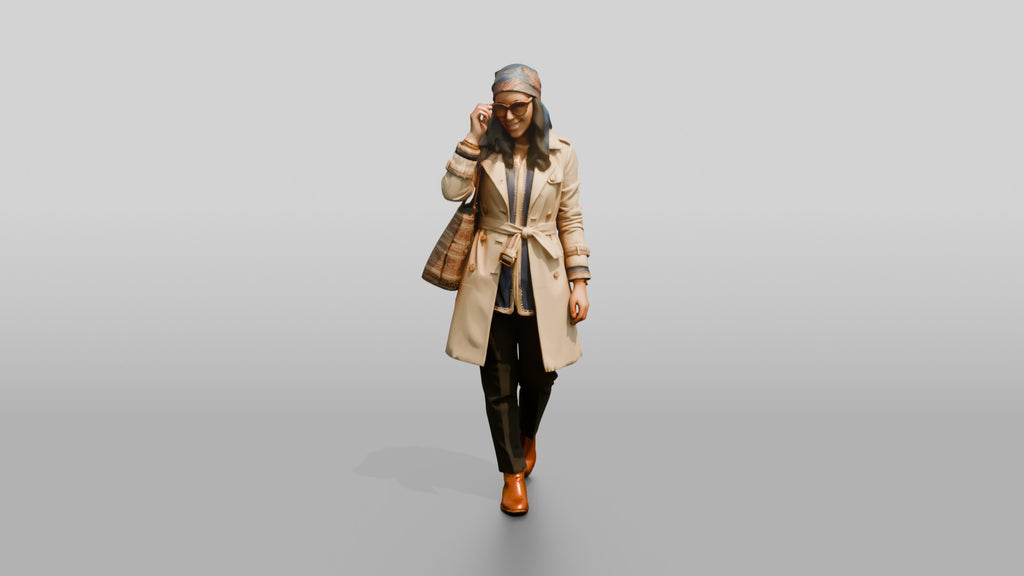 Woman in Headscarf and Trench Coat with Sunglasses