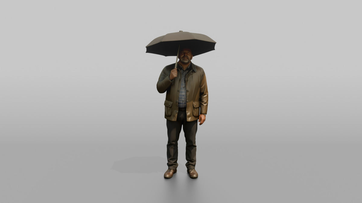 Father Holding An Umbrella Overhead, Looking Up At The Sky - 3D character model