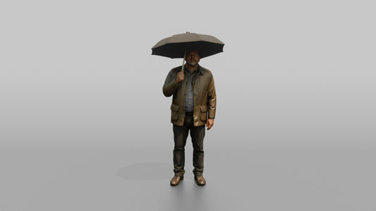 Father Holding An Umbrella Overhead, Looking Up At The Sky - 3D character model