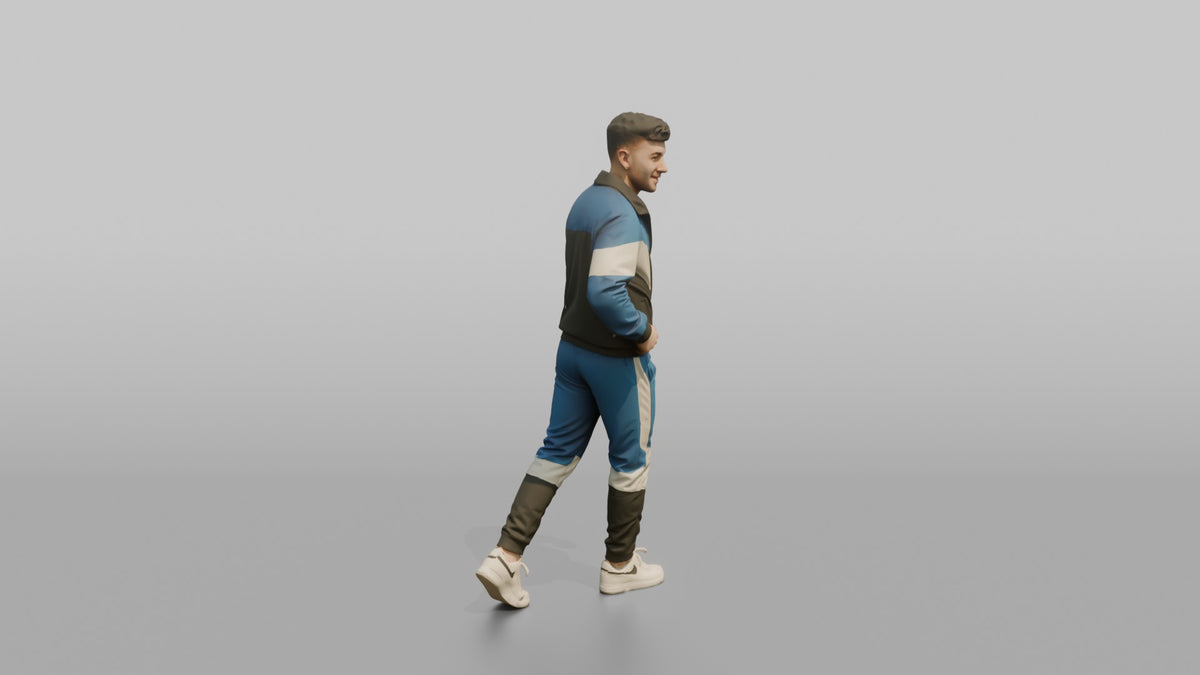 Patron Man Striking A Pose In A Bold Color-blocked Tracksuit - 3D character model, view 2