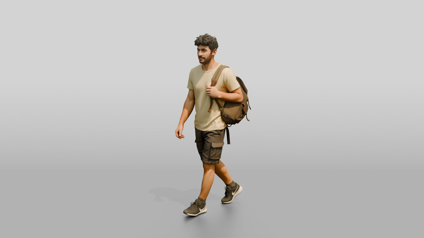 Slender Greek Young Man Carrying a Backpack