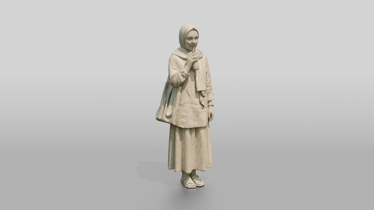 Young Iraqi Woman in Hijab Drinking a Smoothie - wireframe topology preview