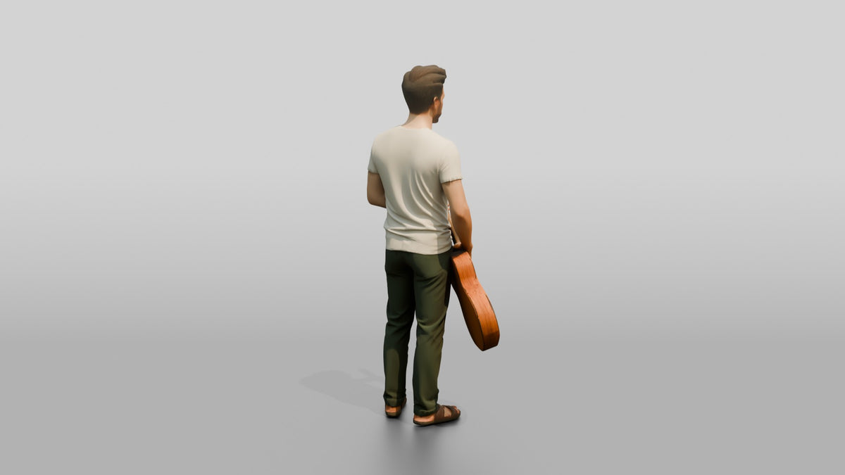 Hippie Man Playing an Acoustic Guitar - 3D character model, view 3