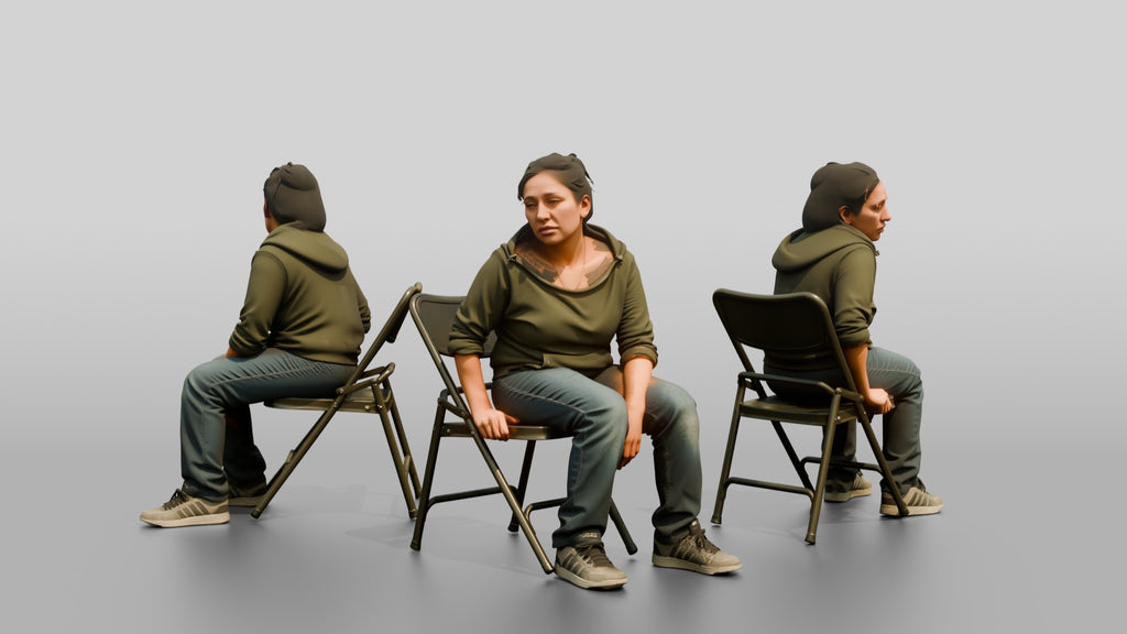 Homeless Woman Looking Off-balance and Sitting Heavily