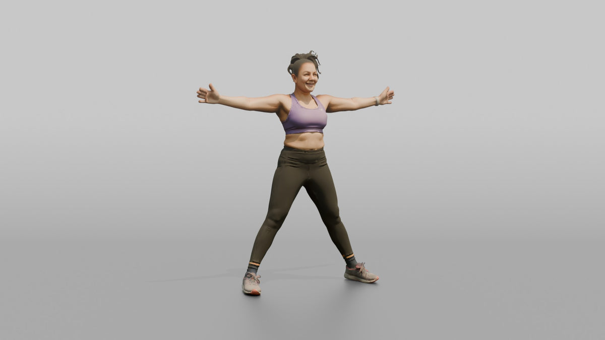 Cardio Athlete Woman Mid-jumping-jack, Arms Out To The Sides - 3D character model