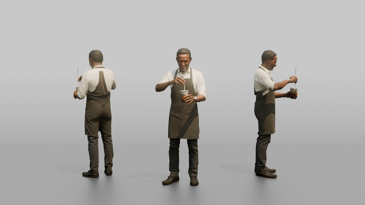 Bartender Man Mixing A Drink With A Bar Spoon - 3D character model, view 1