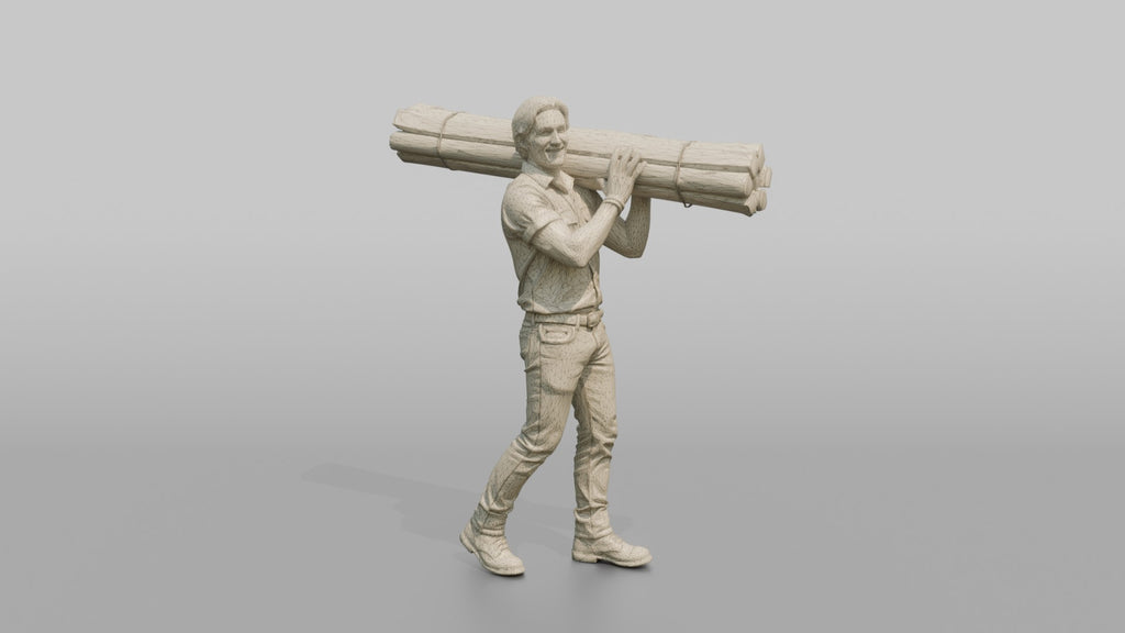 Farmer Carrying Bundle Of Fresh Fence Posts