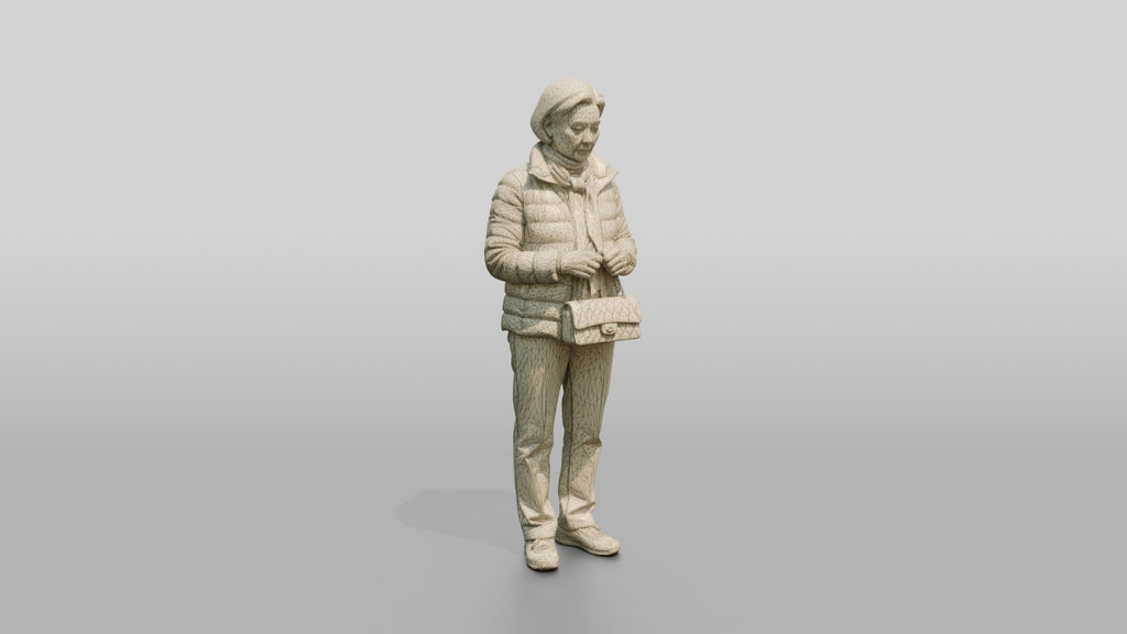 Elderly Chinese Woman in Puffer Jacket