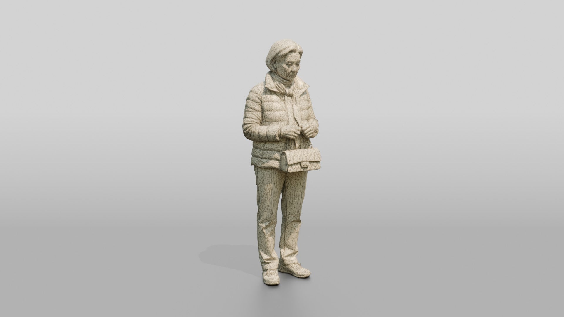 Elderly Chinese Woman in Puffer Jacket