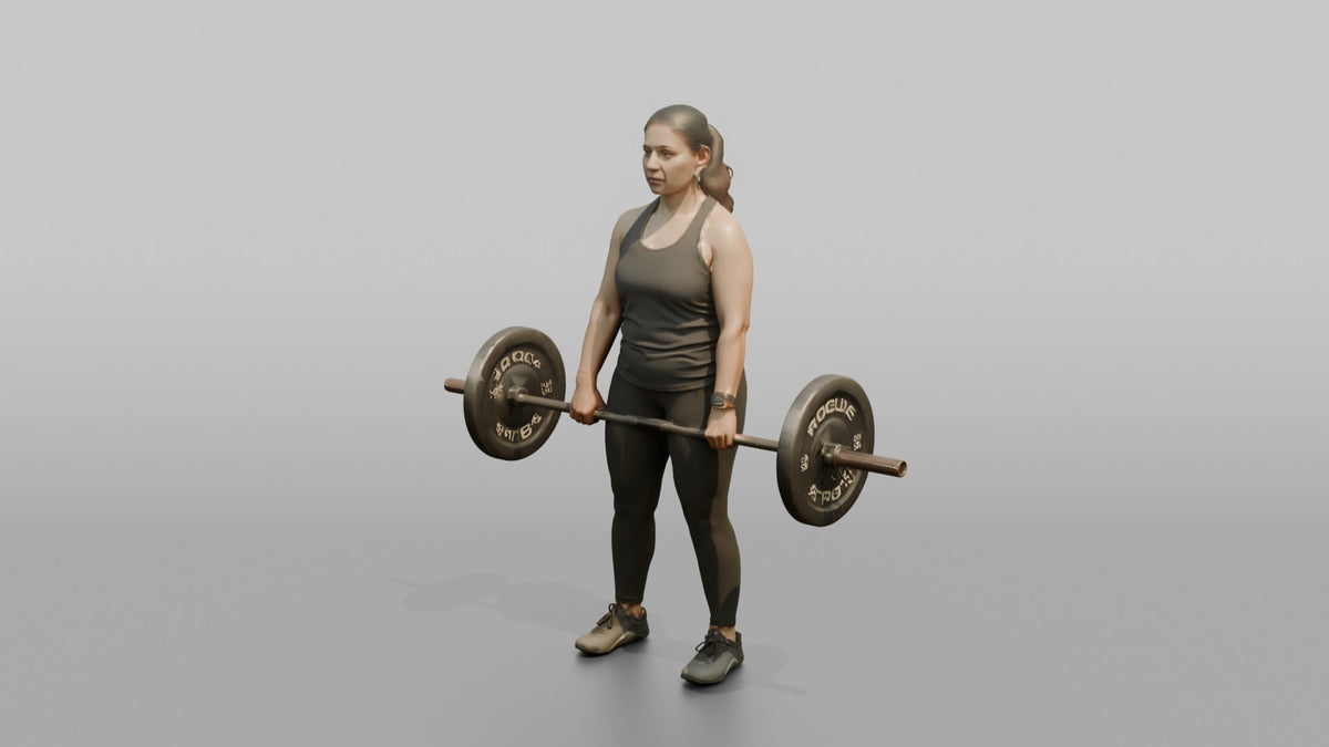 Weightlifter Woman Holding A Loaded Barbell At The Hips Ready To Lift - 3D character model, view 4