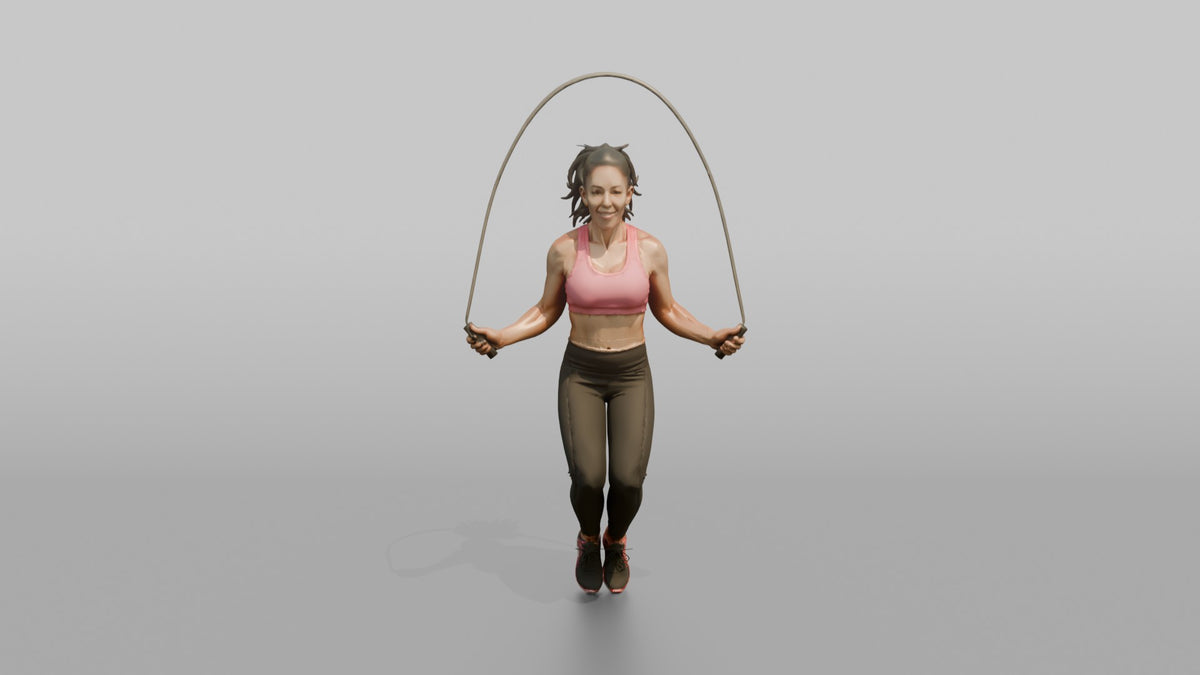 Cardio Athlete Woman Mid-jump With A Jump Rope - 3D character model, view 5