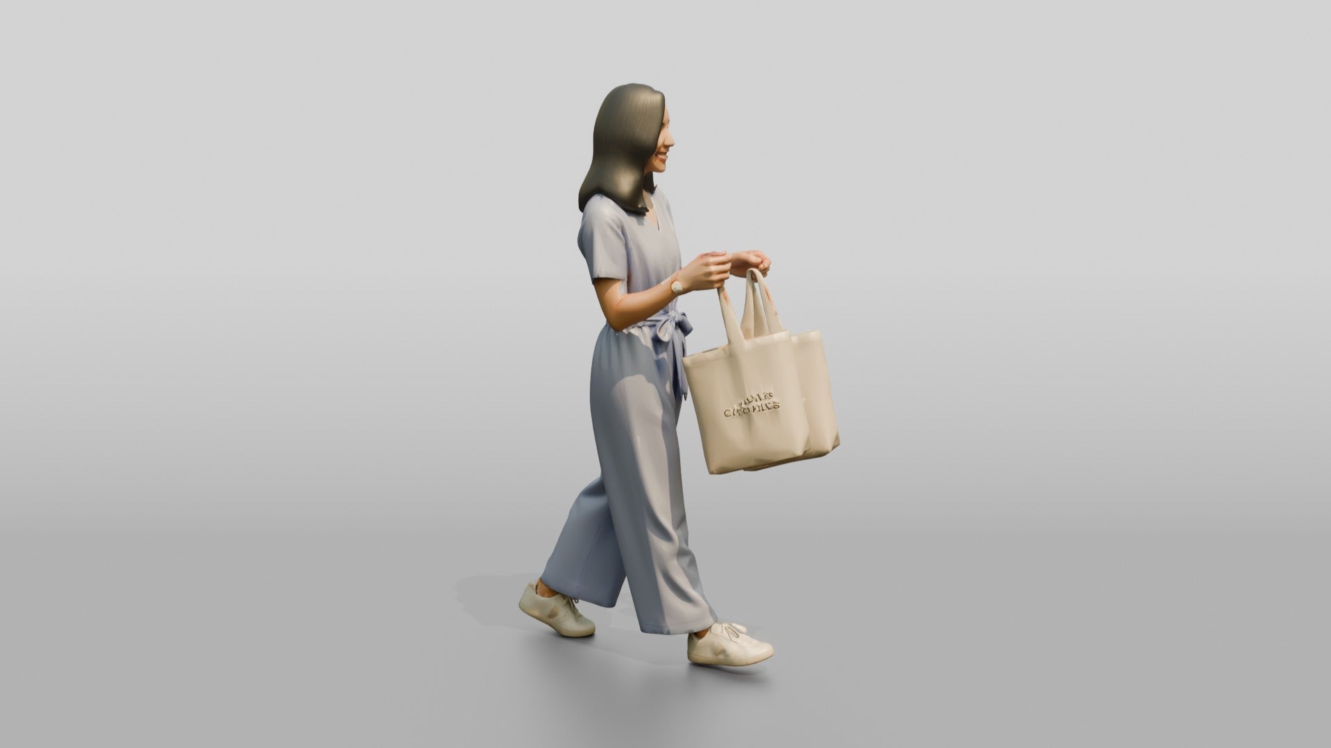 Woman Walking with Canvas Tote Bags