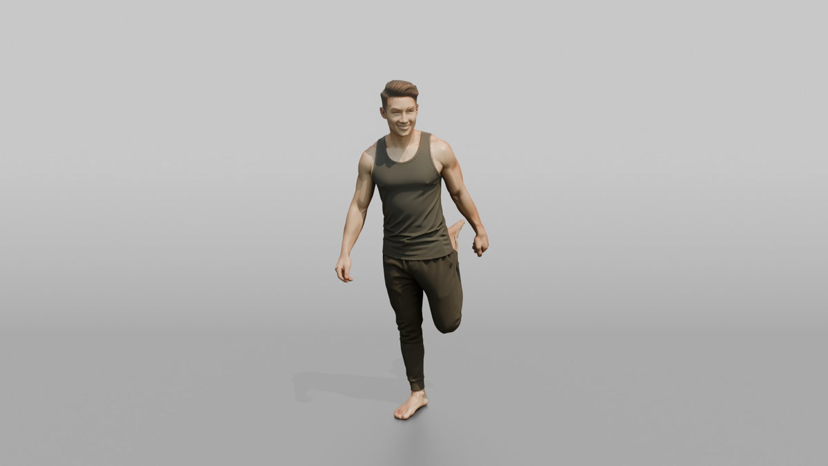 Fitness Influencer Man Doing A Standing Quad Stretch - 3D character model, view 5