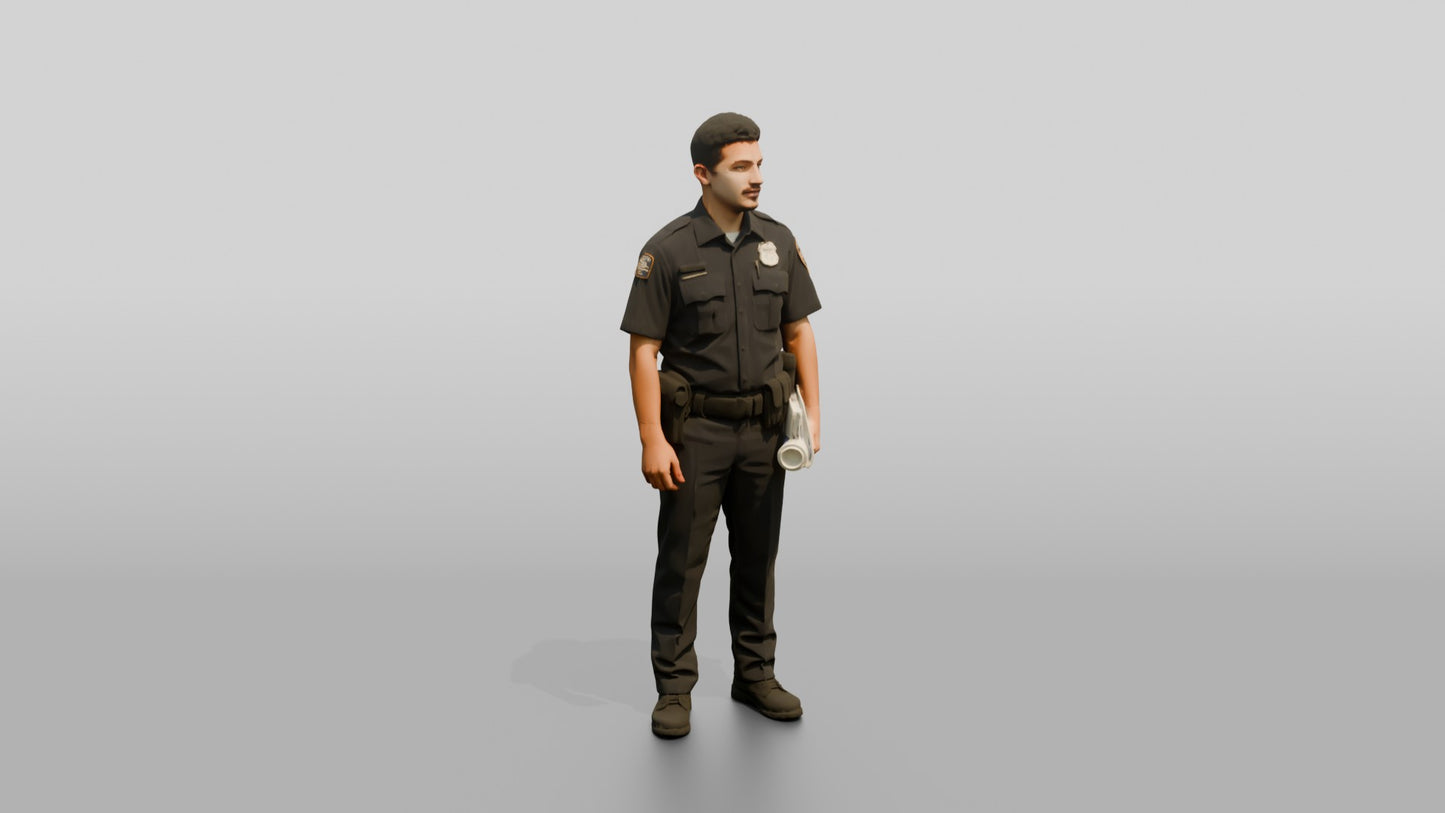 Police Officer Holding a Rolled Document