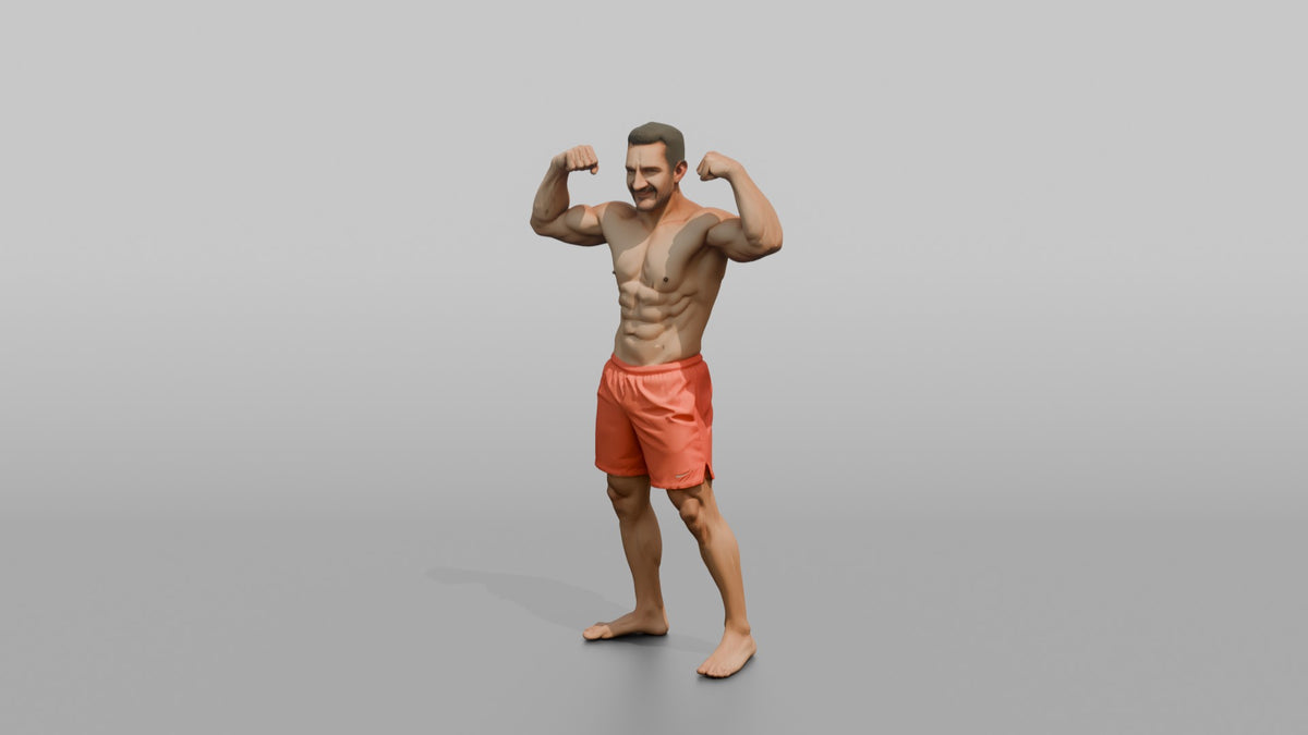 Physique Model Man Flexing Both Biceps In A Confident Double-bicep Pose - 3D character model, view 4