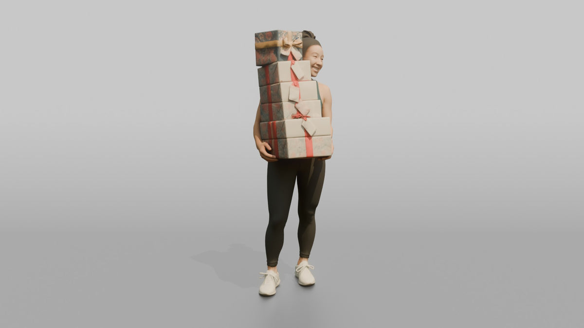 Mother Carrying A Stack Of Gift-wrapped Presents - 3D character model