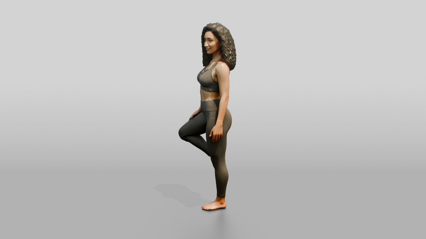 Curly-Haired Woman in Olive Activewear in Tree Pose