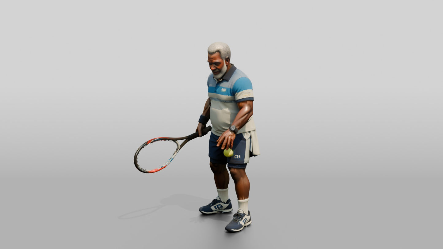 Senior Tennis Player Bouncing the Ball to Serve