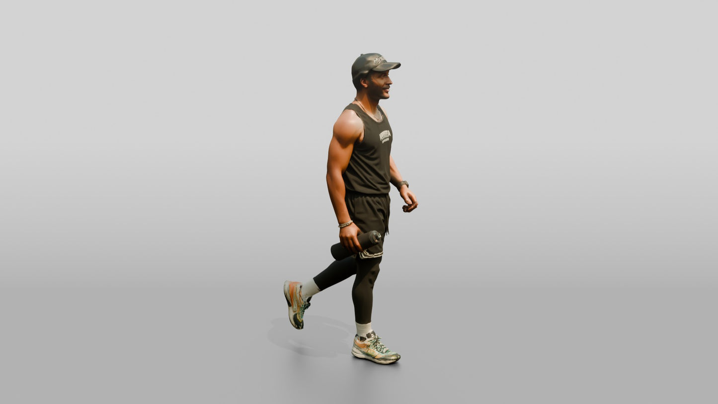 Multicultural Man Walking Dynamically in Athletic Tank Top