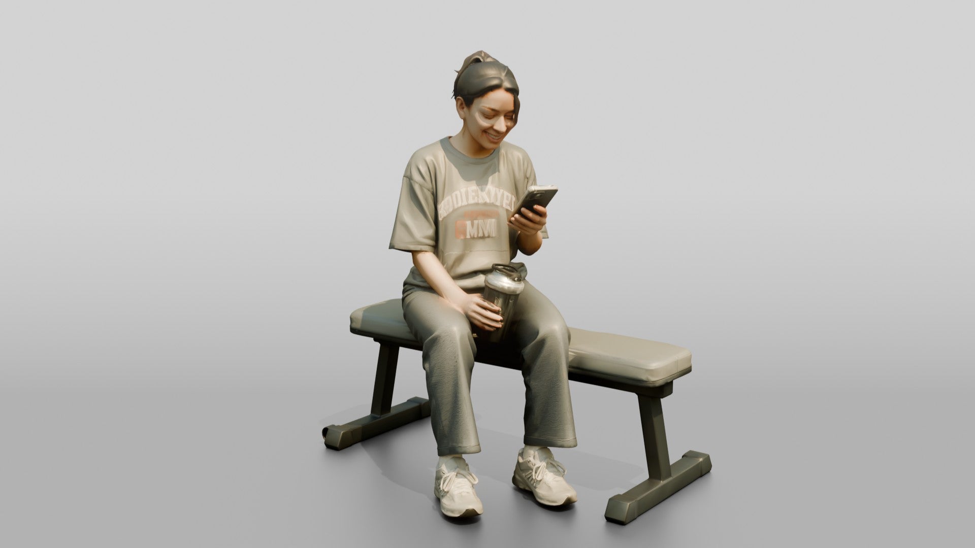 Woman Sitting with Shaker on Bench