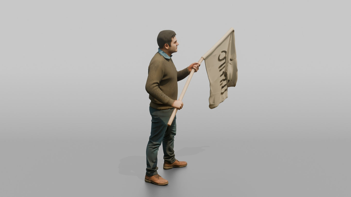 Protester Man Waving a Flag