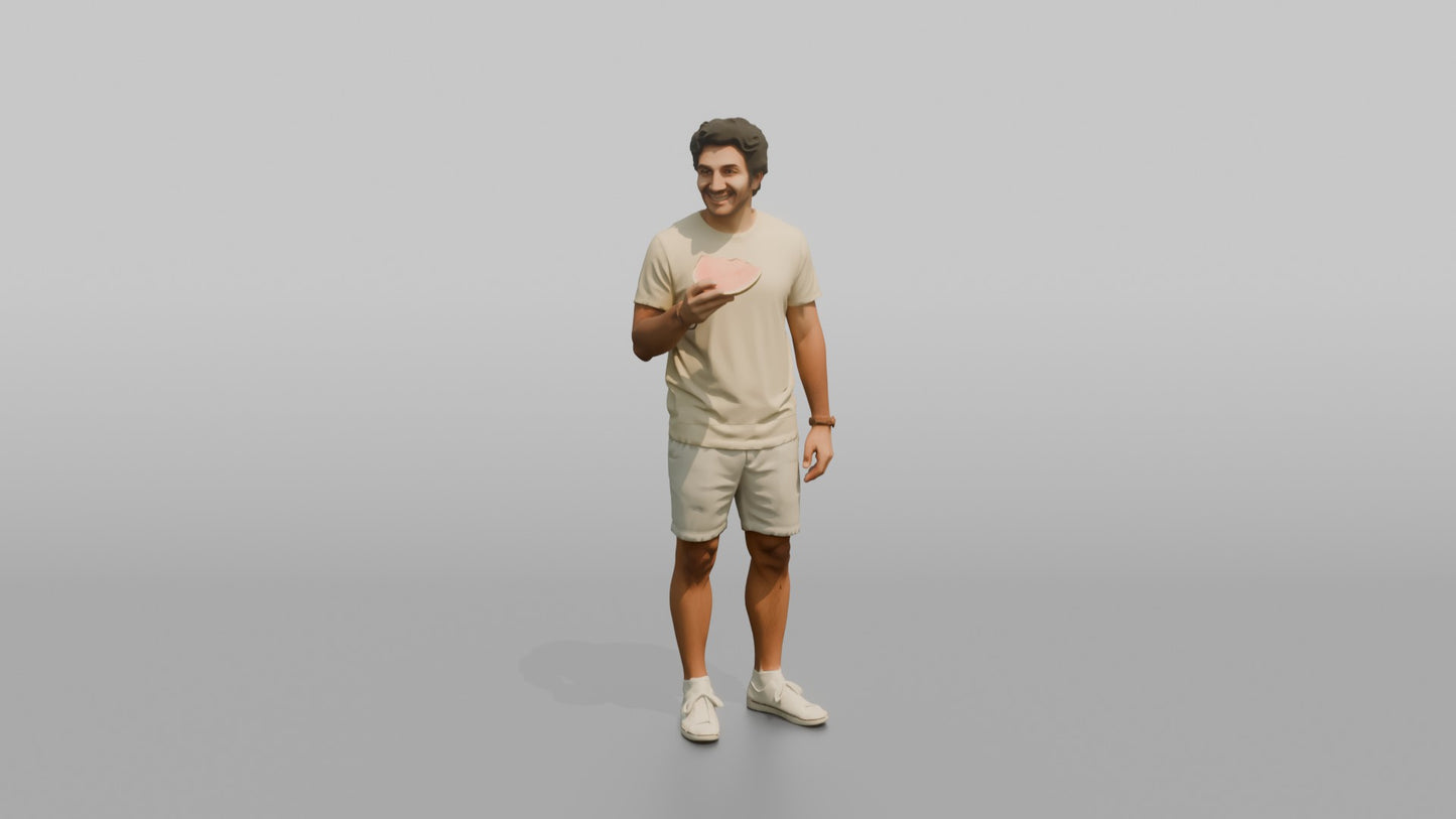 Vacationer Wearing Pastel Yellow Tee And White Shorts