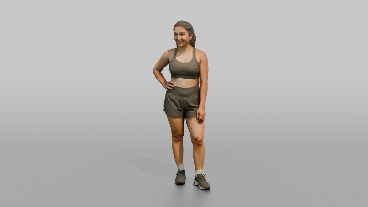 Physique Model Woman Standing In A Relaxed Athletic Stance, Hand On Hip - 3D character model, view 4
