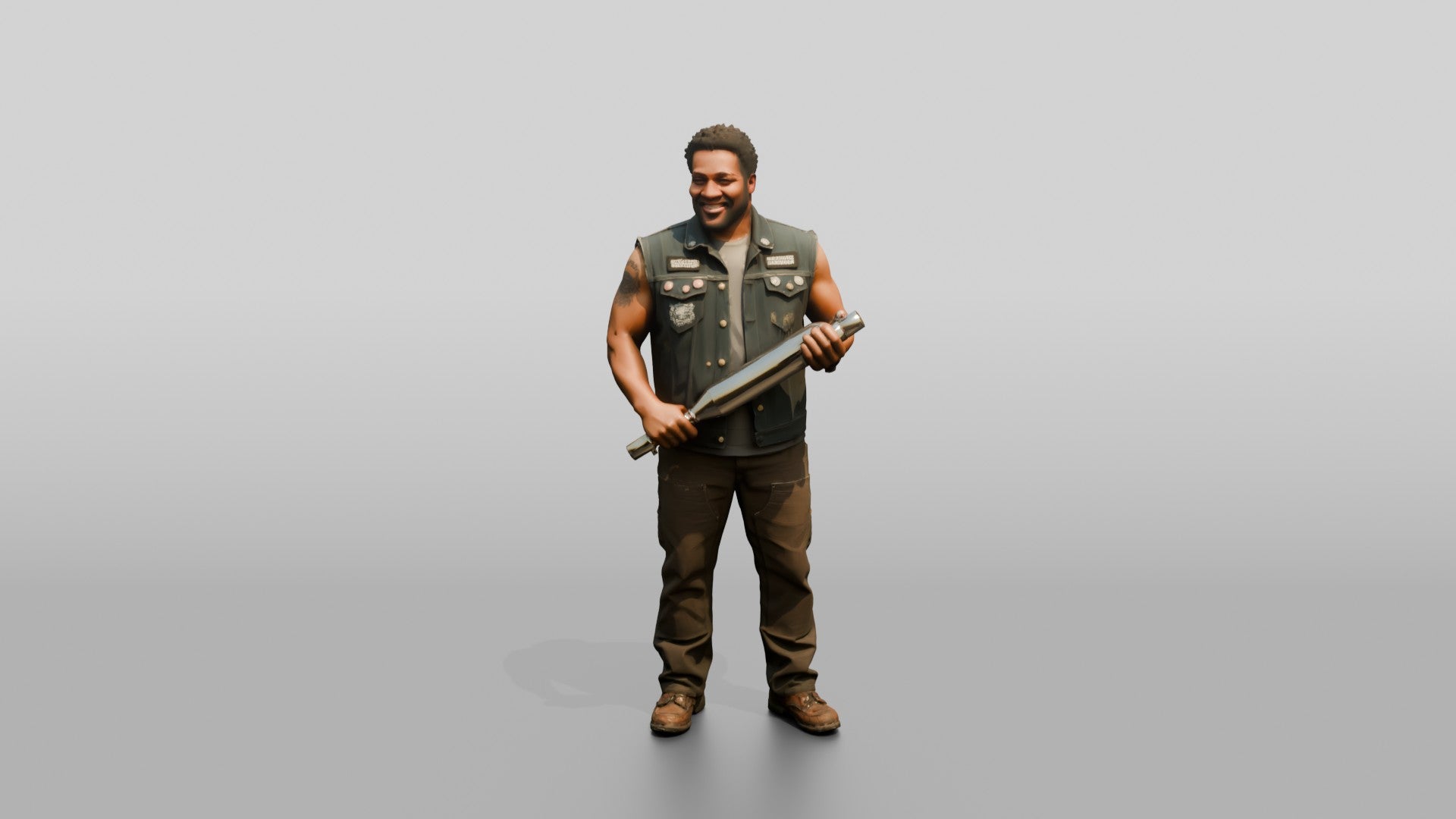 Mechanic Holding a Chrome Muffler
