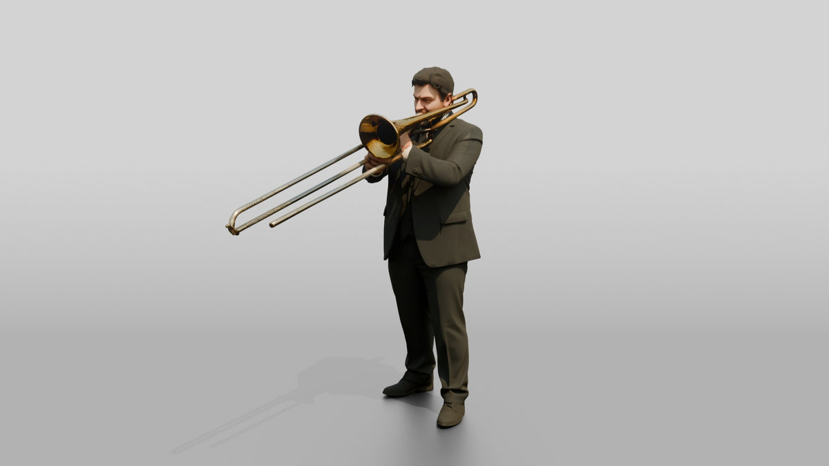 Trombone Player Extending Slide - 3D character model, view 4