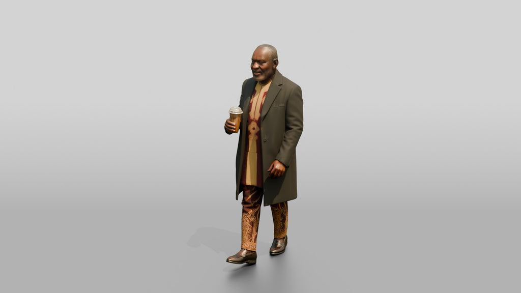 Elderly African Man in an Embroidered Agbada and Coat