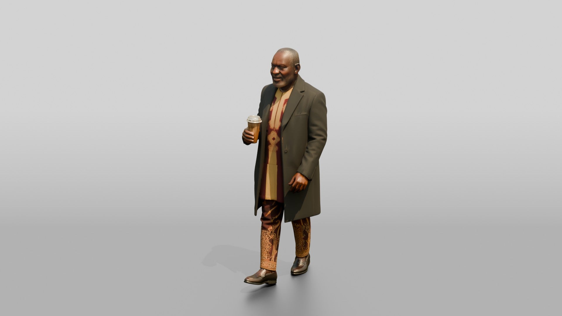 Elderly African Man in an Embroidered Agbada and Coat