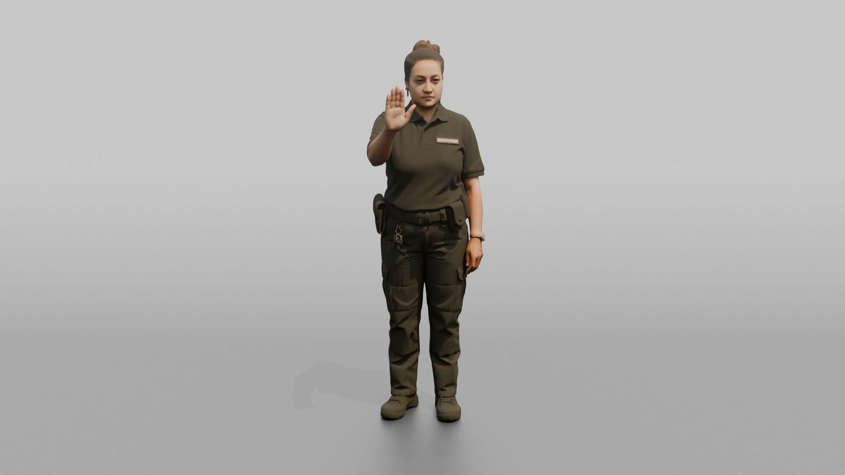 Door Staff Woman Holding A Hand Up In A Stop Gesture - 3D character model, view 5