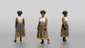 African Woman in Dashiki Print Skirt and White Top
