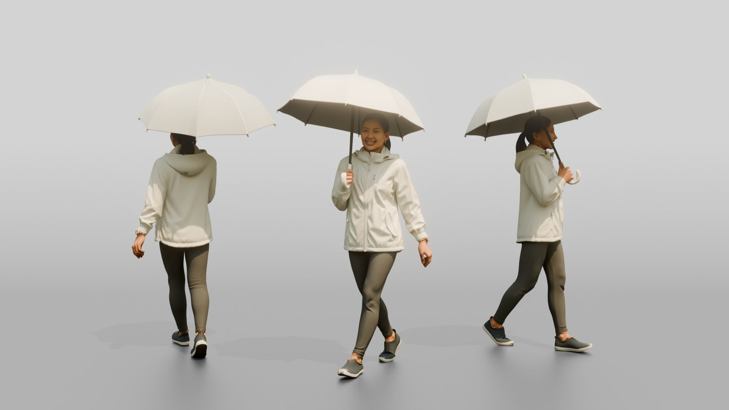 Southeast Asian Woman Walking with Clear Umbrella