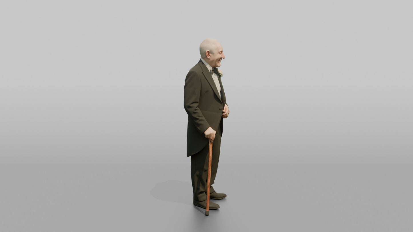 Elderly Groom in a Black Tailcoat with a Walking Cane