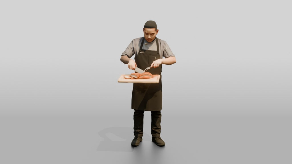 Line Cook Carving Roast Pork Belly