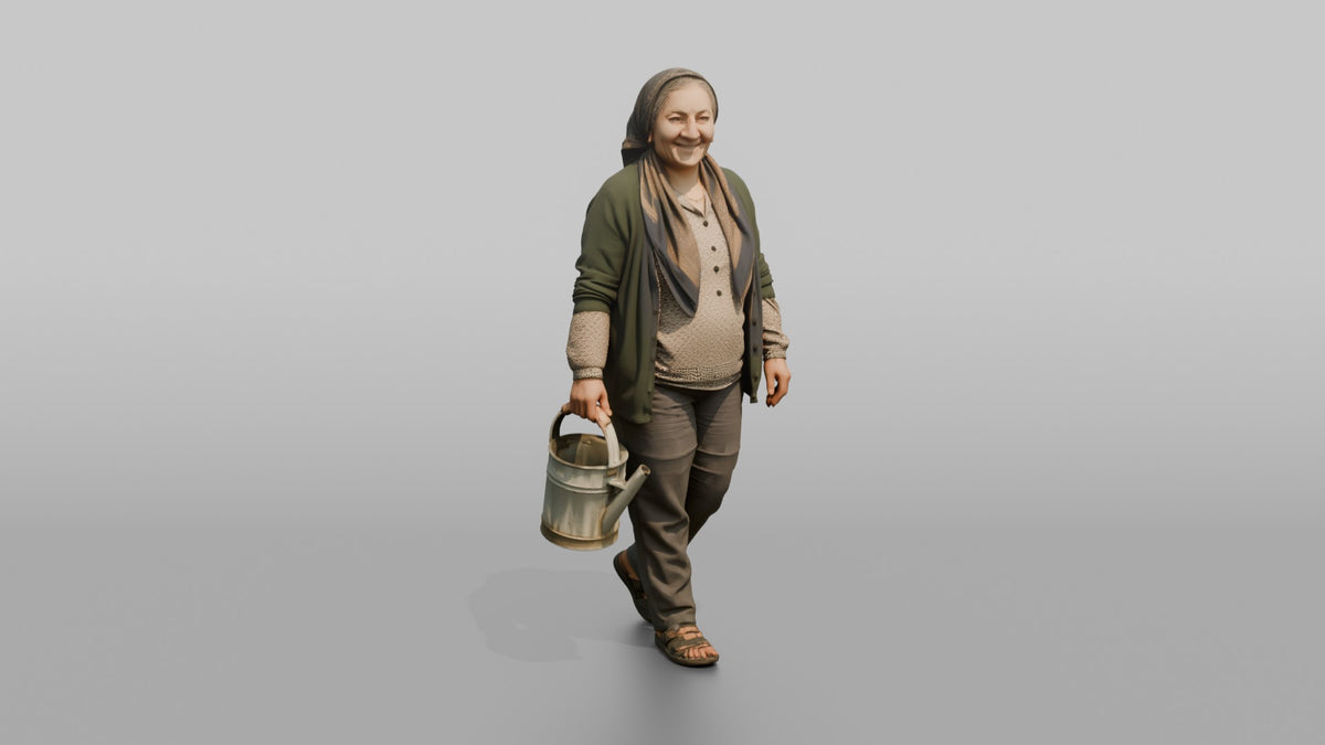 Grandmother Carrying A Watering Can For Her Garden - 3D character model