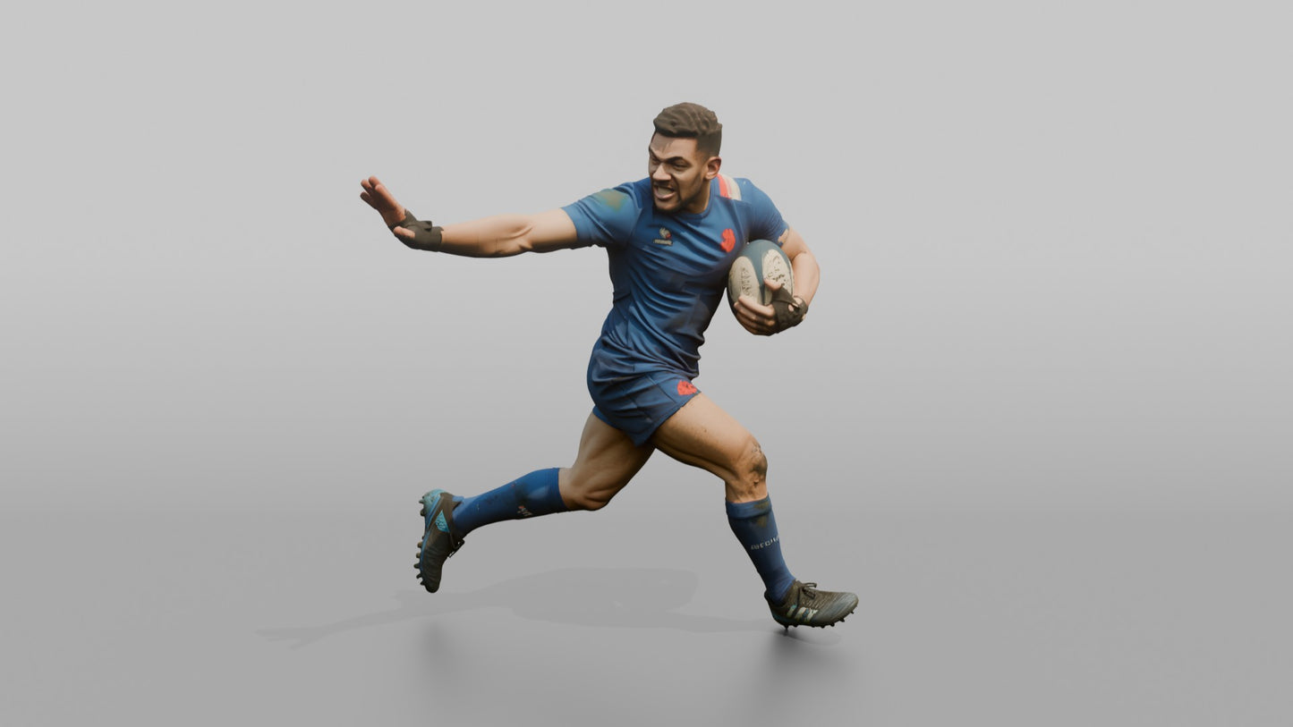 French Winger Fending Off a Tackle