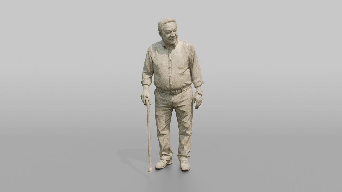 Man Customer Leaning On A Cane - wireframe topology preview
